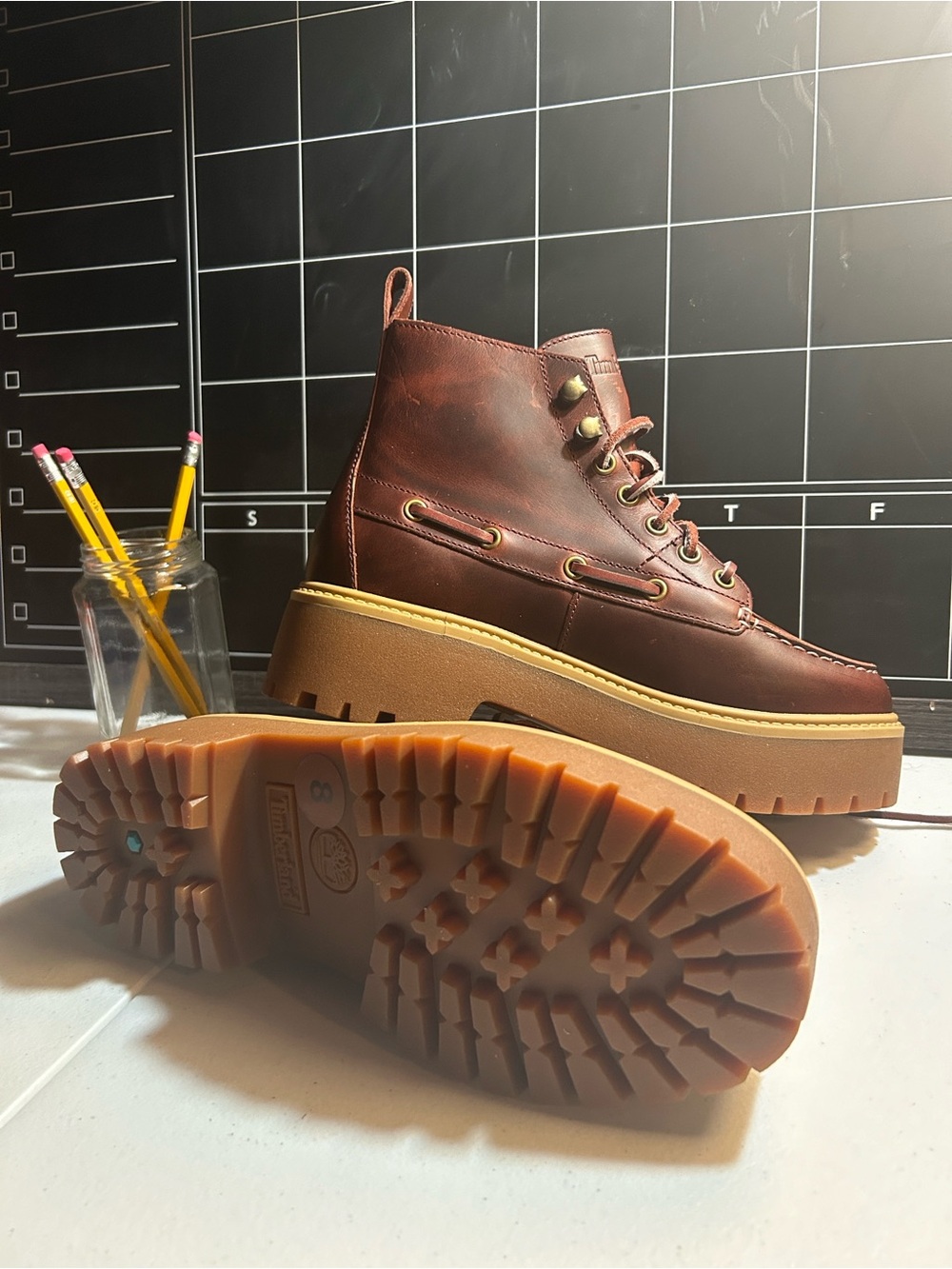 Timberland women’s Brown Leather Lug Sole Moc-Toe Boot - Picture 14 of 15